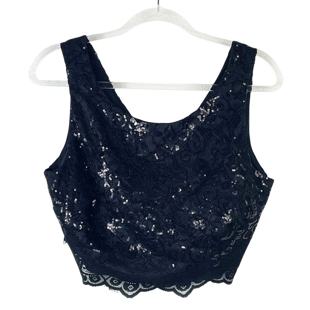 City Triangles Women's Black Lace Sequin Crop Tank Top Size 13 Dressy Party